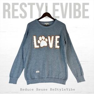 SIMPLY SOUTHERN Women’s Size L Sweater Crewneck Graphic Love Paw Print Bling